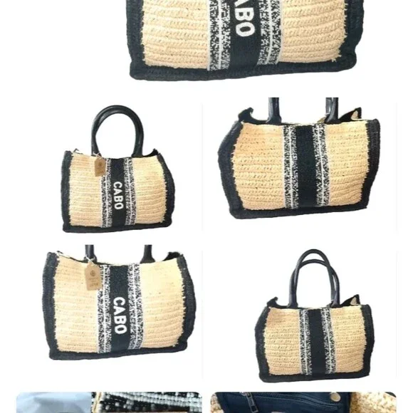 DE SIENA CABO Raffia Tote Bag Natural & Black Beaded Bag Retail $458 - Picture 10 of 10